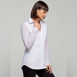 $248 ANATOMIE White Beth Button-Front Shirt Blouse, Size LARGE
